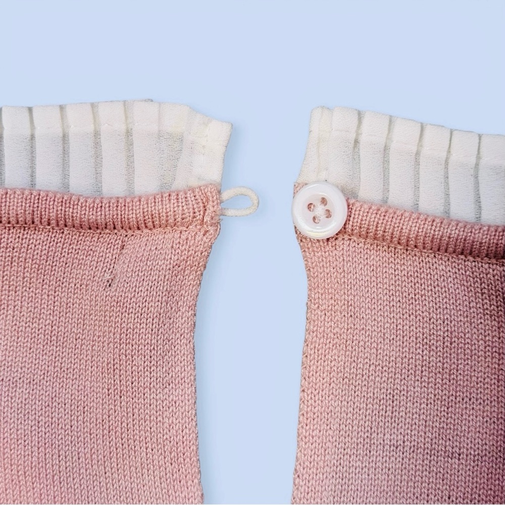 Adrianna Papell Twofer Sweater Top Pleated Trim Pink White - Picture 8 of 13